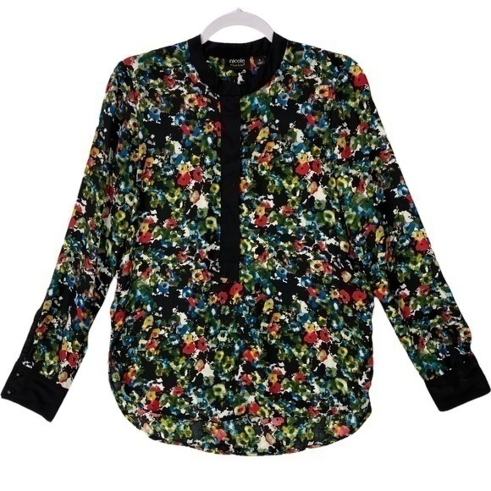 Nicole by Nicole Miller Womens Size S Floral Print Chiffon Popoverโ Blouse